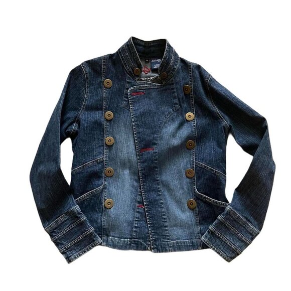 Village Jeans Womens Blue Denim Double Breasted Jacket, Size Medium, Chic - Picture 2 of 5
